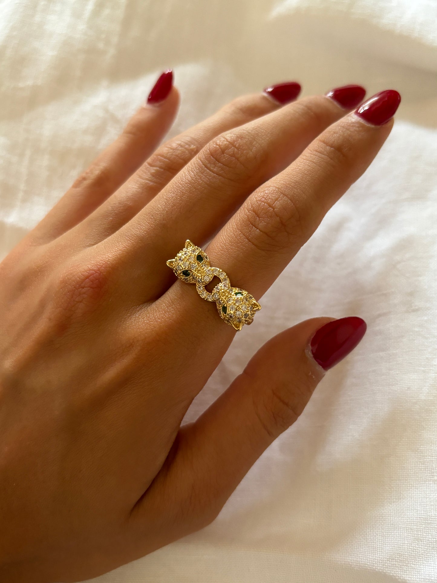 anillo doble cabeza jaguar con zirconias