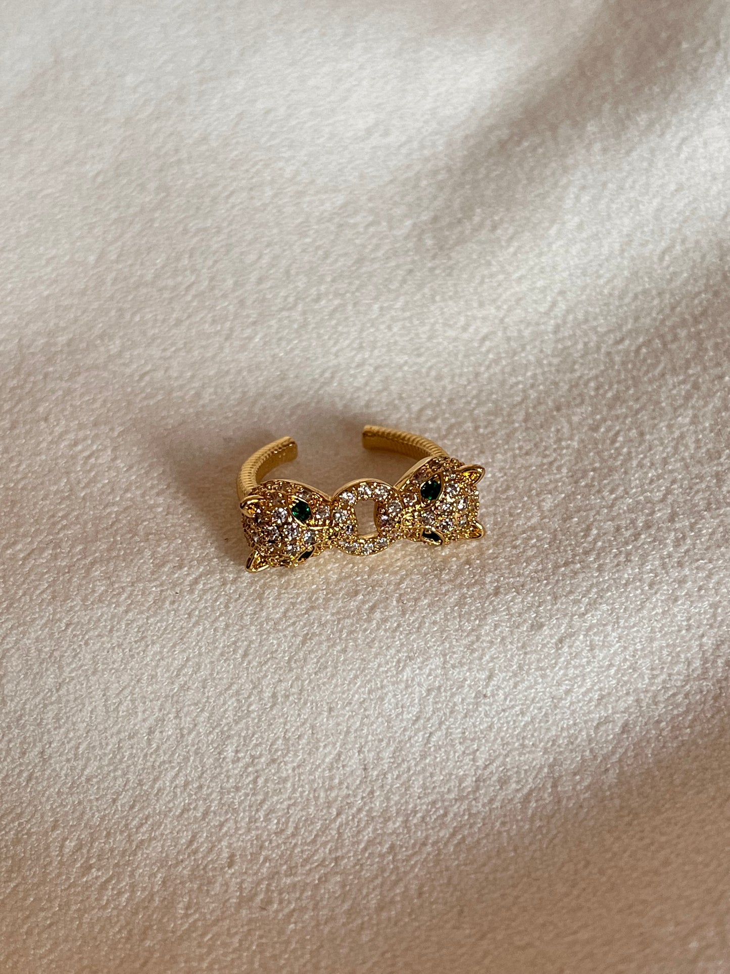 anillo doble cabeza jaguar con zirconias