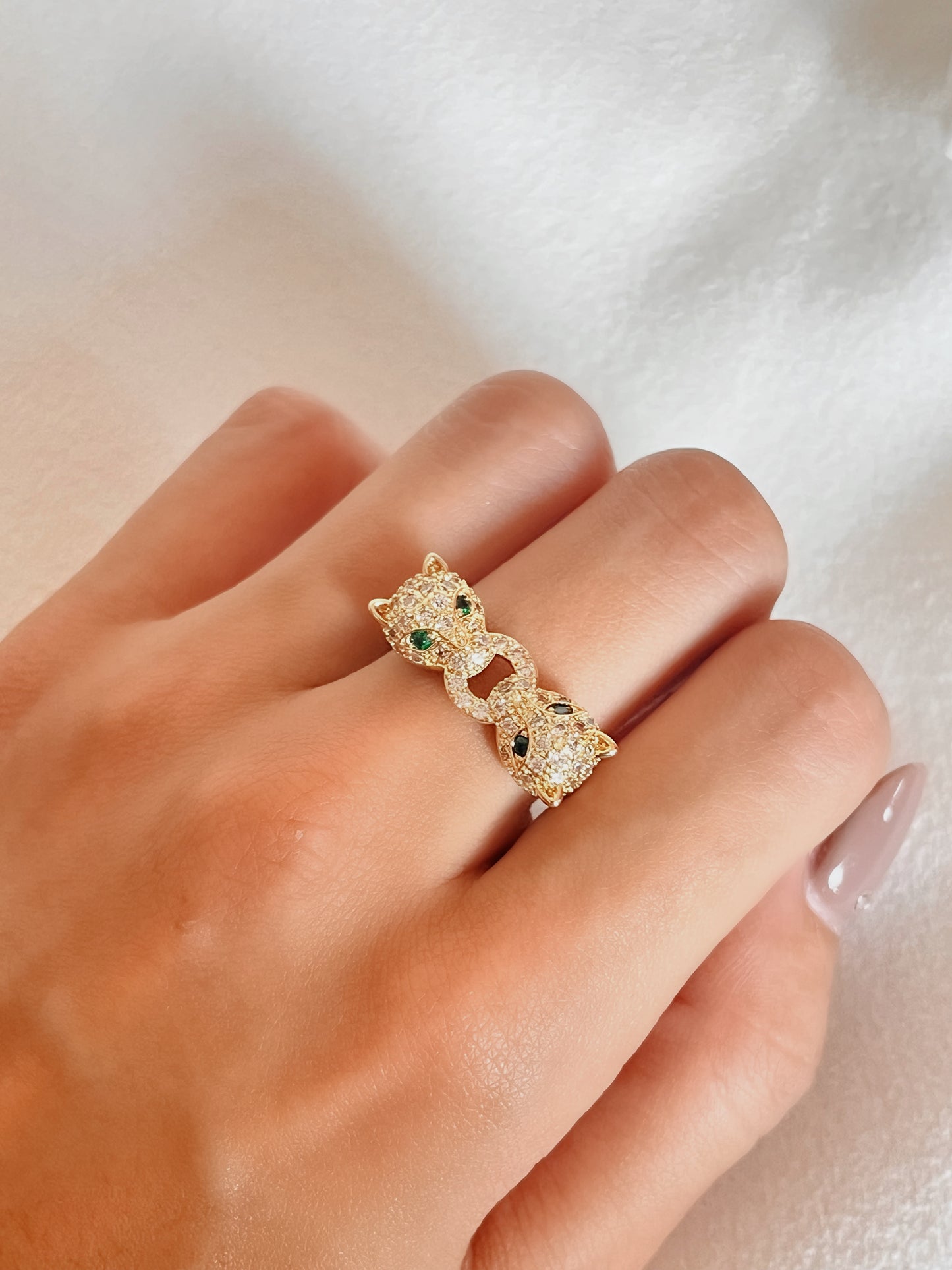 anillo doble cabeza jaguar con zirconias