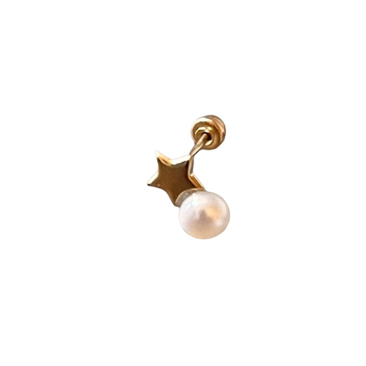 Piercing broquel estrellita con perla oro 10k